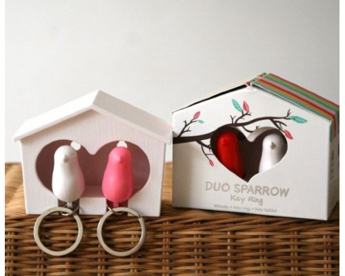 Держатель-брелок для ключей со свистком «Duo sparrow» Бело-белый*